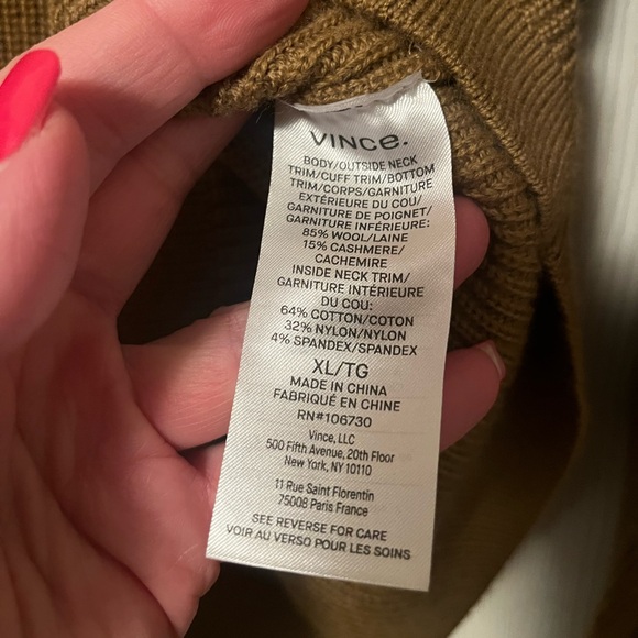 Vince Contrast Trim Merino Wool & Cashmere Sweater Size XL - Picture 5 of 6